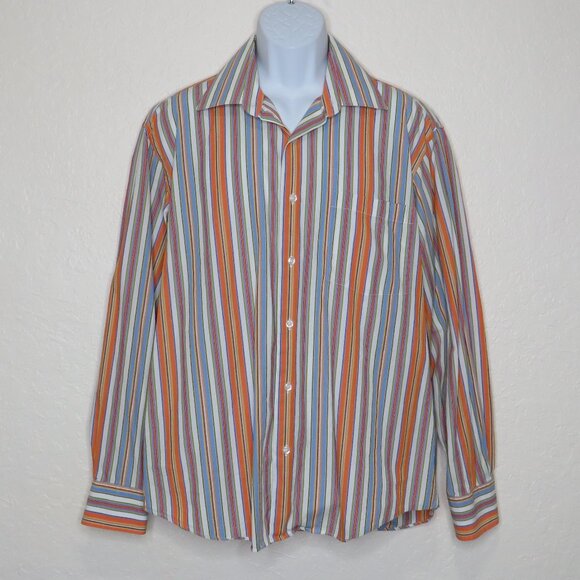 Linea Dome* Men's Long Sleeve Button Down Single Pocket Stripe Shirt~ Size Large - Picture 1 of 10